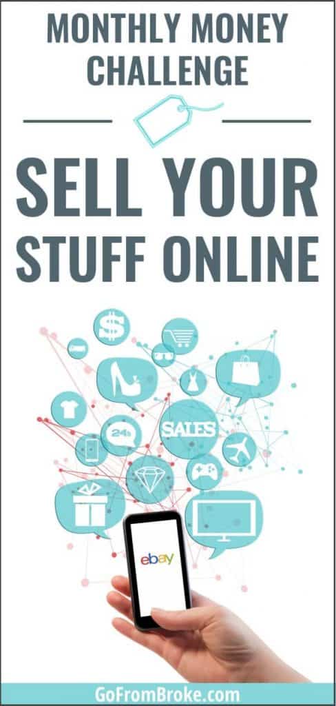 Monthly money challenge - sell your stuff online Pinterest pin image