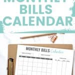 Pinterest pin for monthly bills calendar downloadable printable