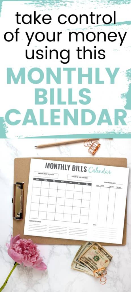 Pinterest pin for monthly bills calendar downloadable printable