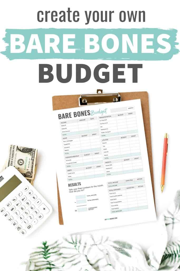 Pinterest pin for Bare Bones Budget downloadable worksheet